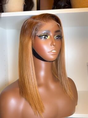 Caramel Straight Lace closure Wig - Sleek Shoulder-Length
